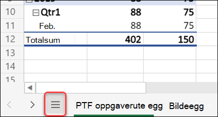 Menyknappen Alle ark