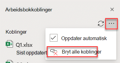 Kommandoen Bryt alle koblinger i ruten Behandle koblinger.