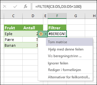 #CALC! -feil – tom matrise