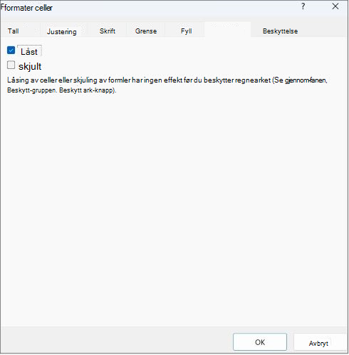 Skjermbilde av Låst-boksen i Beskyttelse-fanen.