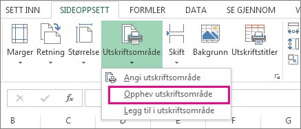 Oppheve utskriftsområde