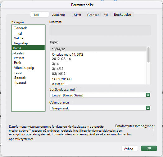 Dialogboks for datoformat