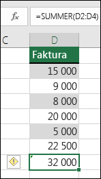 Excel viser en feilmelding på skjermen når en formel hopper over celler i et område