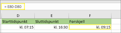 =E80-D80 og resultat: 09.15 AM