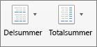 Gå til Utforming-fanen, og velg Delsummer eller Totalsummer