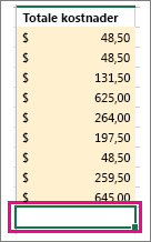 Skjermbilde som viser at når du klikker Autosummer, vises det merkede området og den merkede formelen.