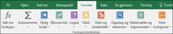 Excel-formler-fanen på båndet