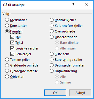 Dialogboksen Gå til utvalgte