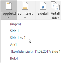 Innebygde alternativer for topptekst & bunntekst