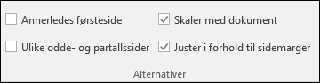 Alternativer for topptekst og bunntekst på Utforming-fanen på båndet