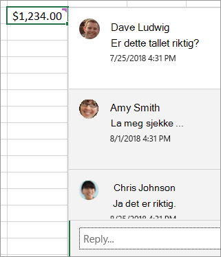 Celle med $ 1,234.00, og en trådkommentar vedlagt: Dave Ludwig: Er dette tallet riktig? Amy Smith: La meg sjekke ... og så videre