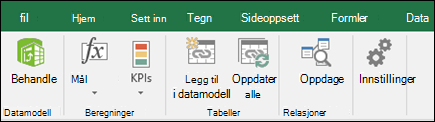 PowerPivot-meny på Excel-båndet