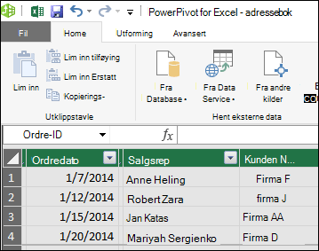 PowerPivot-tabellvisning