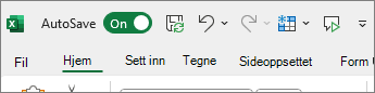 Verktøylinjen for hurtigtilgang vist over båndet