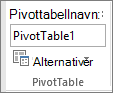 Alternativer for pivottabell på båndet