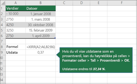 Skjermbilde som viser et eksempel på XIR-funksjonen.