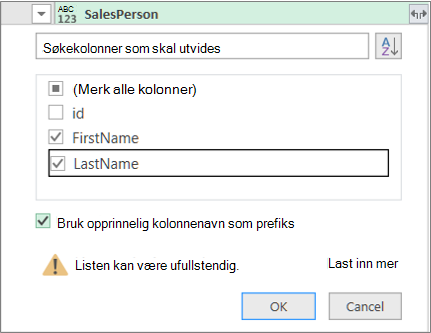 Utvide posten til tabellen