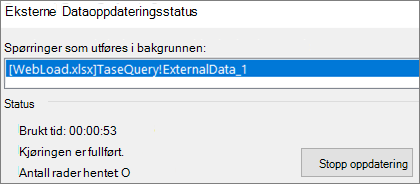 Oppdateringsstatus for eksterne data