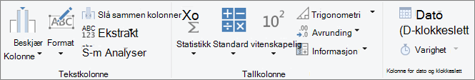 Datatypegruppene på båndfanen Legg til kolonne