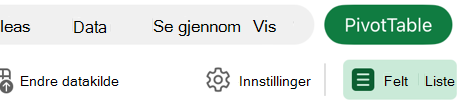 Bilde av feltliste-knappen på Pivottabell-fanen på iPad