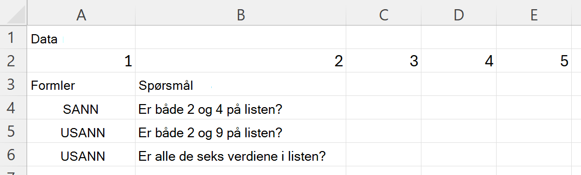 Bruke HASALL til å kontrollere om et område inneholder alle verdiene i et sett
