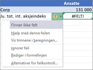 Ignorere en #FELT!-feil