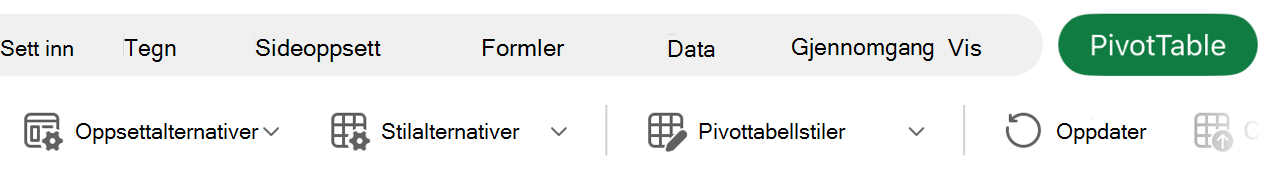 Oppsett-knappen på båndet.