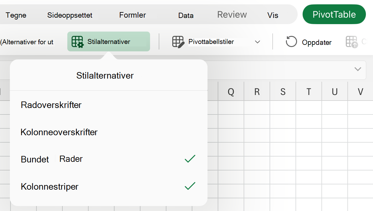 Rullegardinmenyen Stilalternativer på iPad