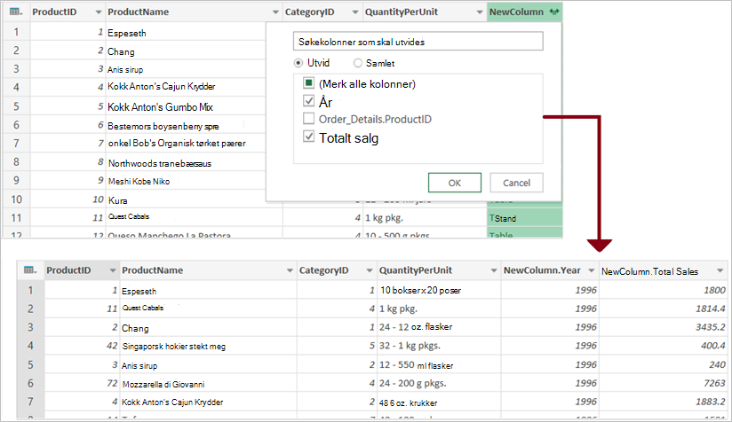 Sammenslåing i Power Query