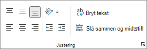 Skjermbilde som viser Justering-gruppen.