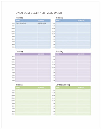 Ukentlig avtale Calendar mal (Word)