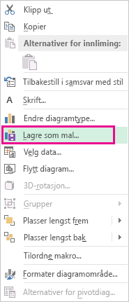 Skjermbilde som viser kommandoen Lagre som mal på hurtigmenyen.