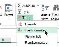 tøm formatalternativer