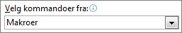 Kommandoer for verktøylinjen for hurtigtilgang