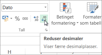 Reduser desimaler-knappen