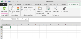 PowerPivot-fane og Behandle-knapp