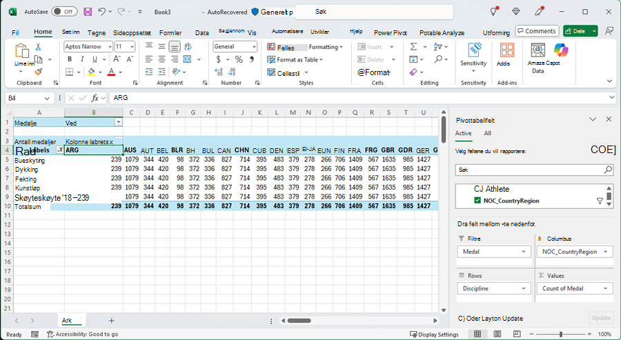 Oppdatert pivottabell