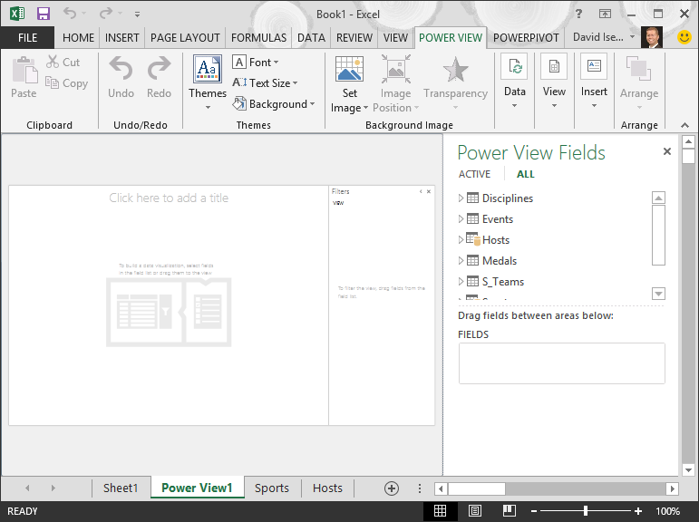 En tom Power View-rapport i Excel