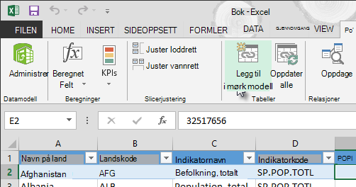 Legge til nye data i datamodellen