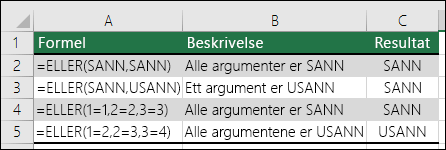 Eksempler på bruk av ELLER-funksjonen.
