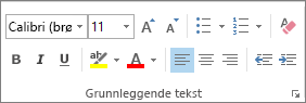 Alternativene i gruppen Grunnleggende tekst