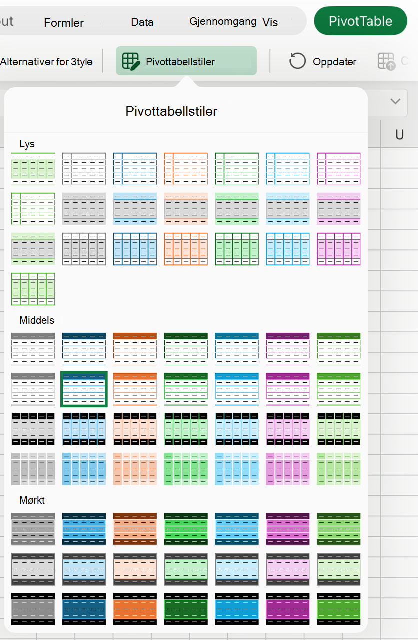 Stilgalleri for pivottabeller på iPad