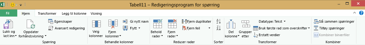 Båndet i redigeringsprogrammet for spørring