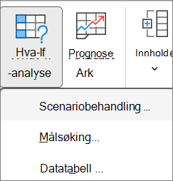 Skjermbilde som viser alternativene for å åpne Scenariobehandling.