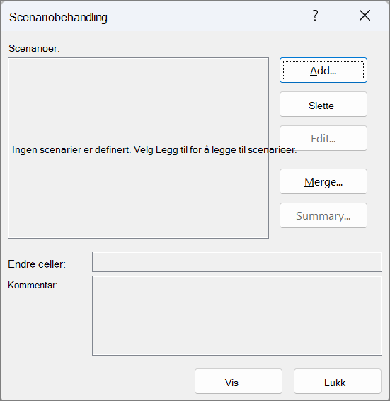 Skjermbilde som viser Scenariobehandling.