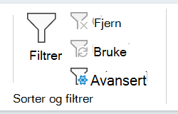 Skjermbilde av delen Sorter og filtrer i Data-fanen.