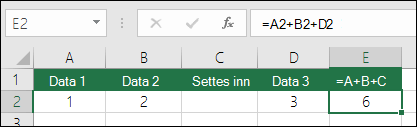 =A+B+C-formler oppdateres ikke om du legger til rader