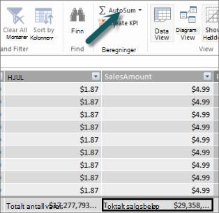 Autosummer-knappen i Power Pivot