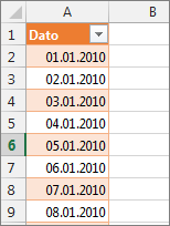 Datokolonne i Power Pivot