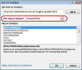 Dialogboksen Sett inn funksjon